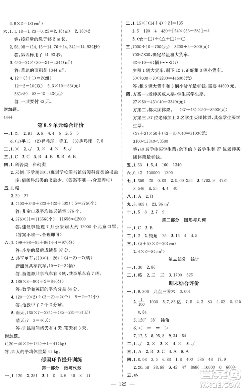江西教育出版社2022名師測控四年級數(shù)學(xué)下冊RJ人教版答案