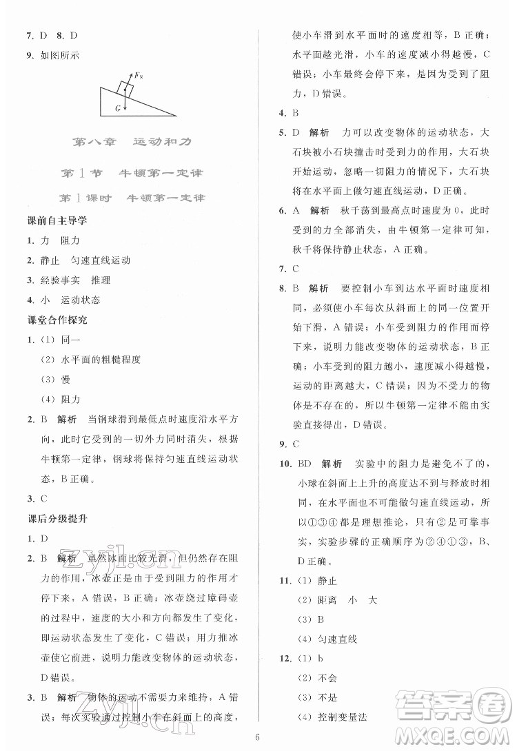 人民教育出版社2022同步輕松練習(xí)物理八年級下冊人教版答案
