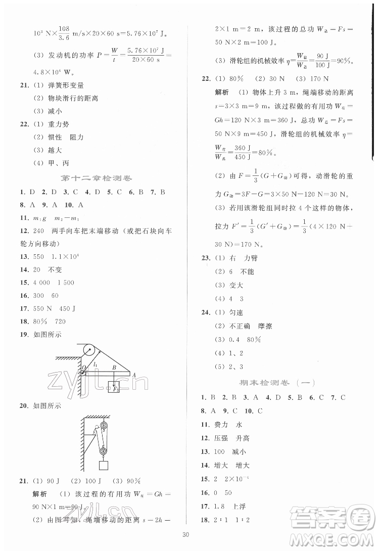 人民教育出版社2022同步輕松練習(xí)物理八年級下冊人教版答案