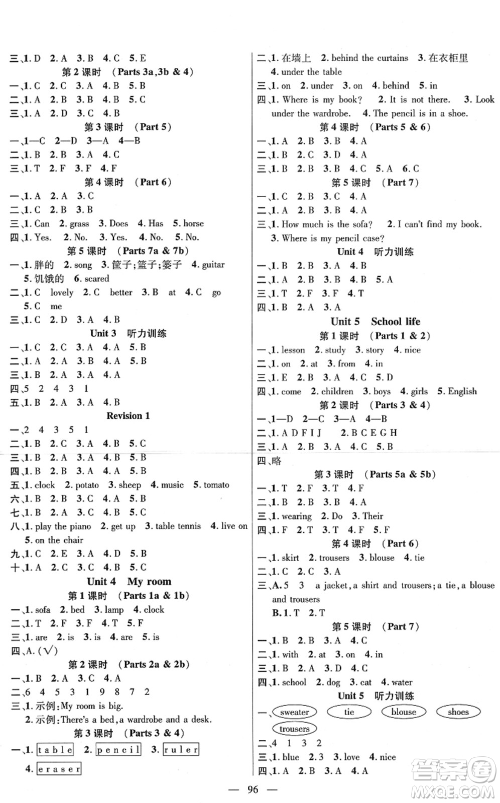 廣東經(jīng)濟(jì)出版社2022名師測控四年級(jí)英語下冊JQ劍橋版答案