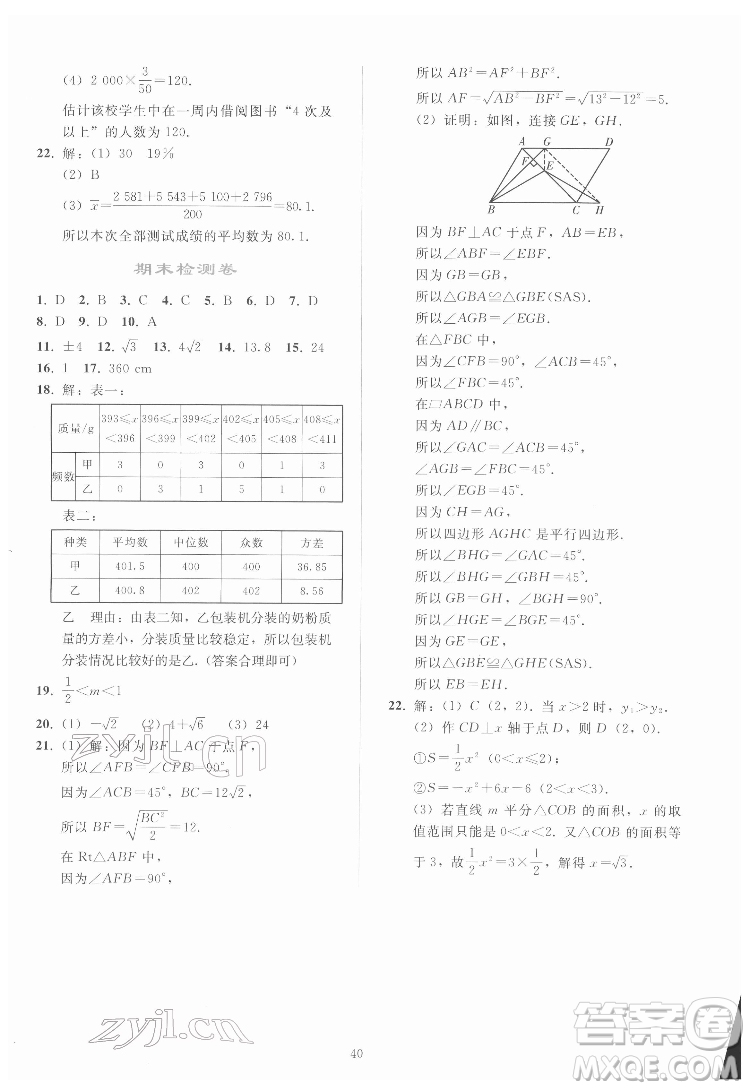 人民教育出版社2022同步輕松練習(xí)數(shù)學(xué)八年級(jí)下冊(cè)人教版答案