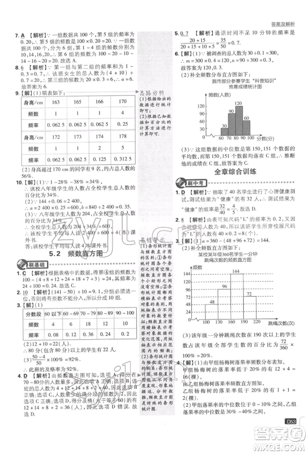 開明出版社2022初中必刷題八年級數(shù)學下冊湘教版參考答案