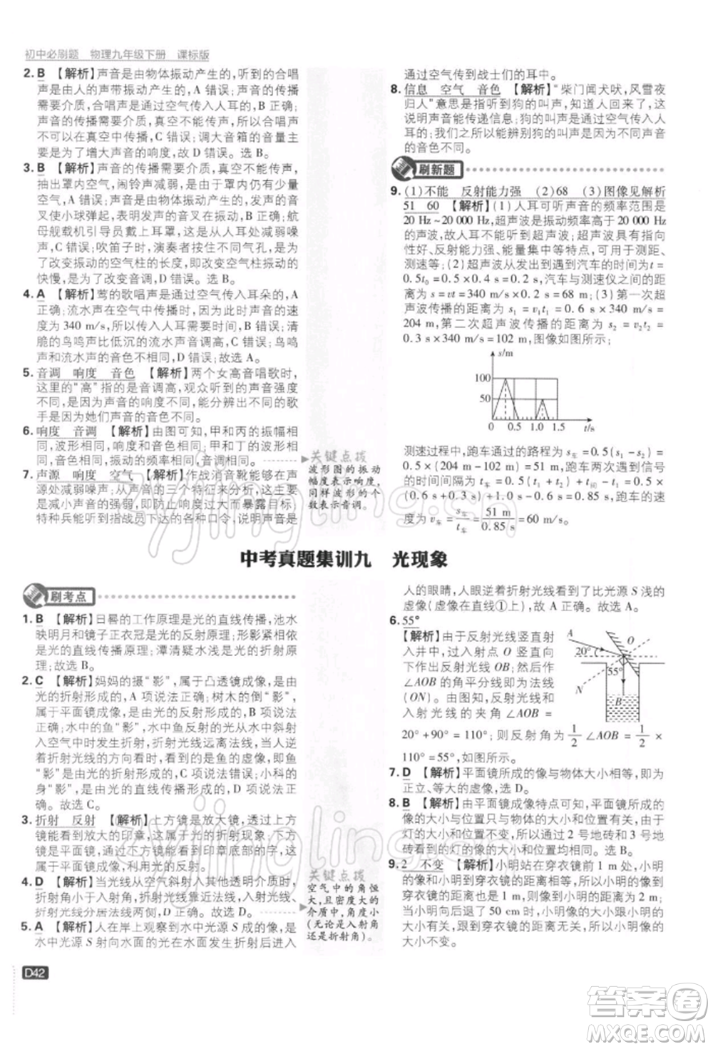 開(kāi)明出版社2022初中必刷題九年級(jí)物理下冊(cè)蘇科版參考答案