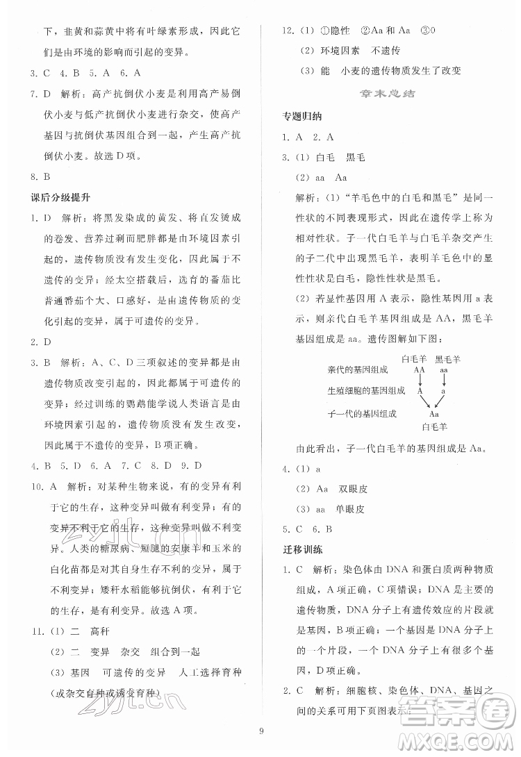 人民教育出版社2022同步輕松練習生物學八年級下冊人教版答案
