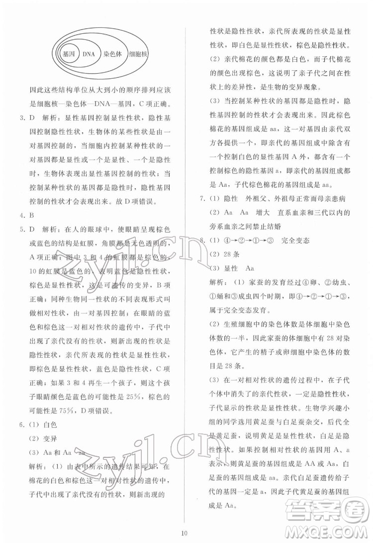 人民教育出版社2022同步輕松練習生物學八年級下冊人教版答案