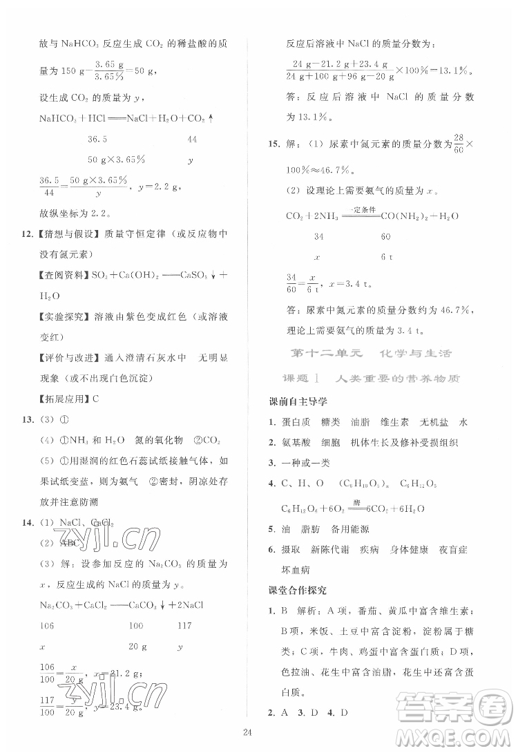 人民教育出版社2022同步輕松練習(xí)化學(xué)九年級(jí)下冊(cè)人教版答案