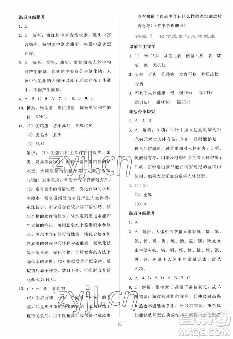 人民教育出版社2022同步輕松練習(xí)化學(xué)九年級(jí)下冊(cè)人教版答案