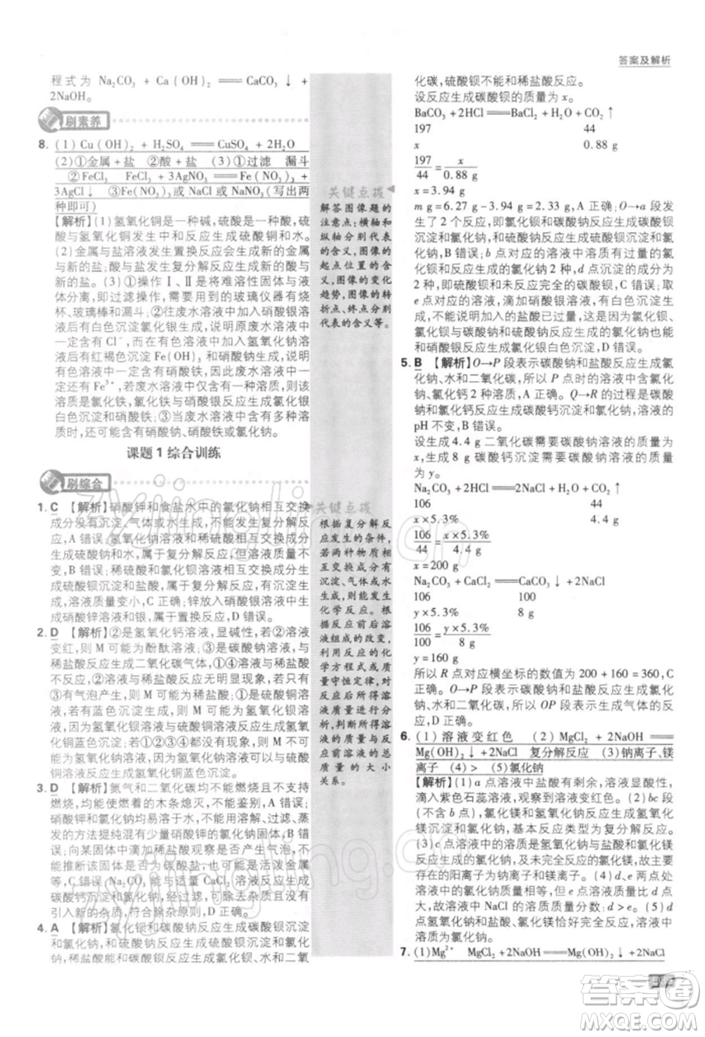 開明出版社2022初中必刷題九年級化學(xué)下冊人教版參考答案