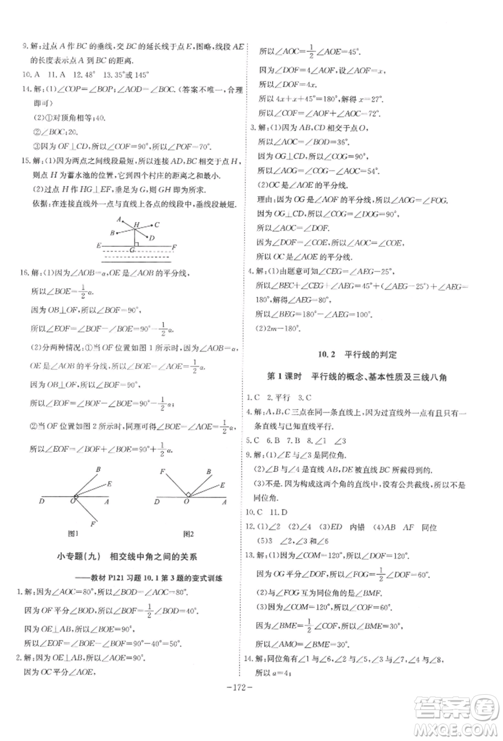安徽師范大學(xué)出版社2022課時(shí)A計(jì)劃七年級(jí)下冊數(shù)學(xué)滬科版參考答案