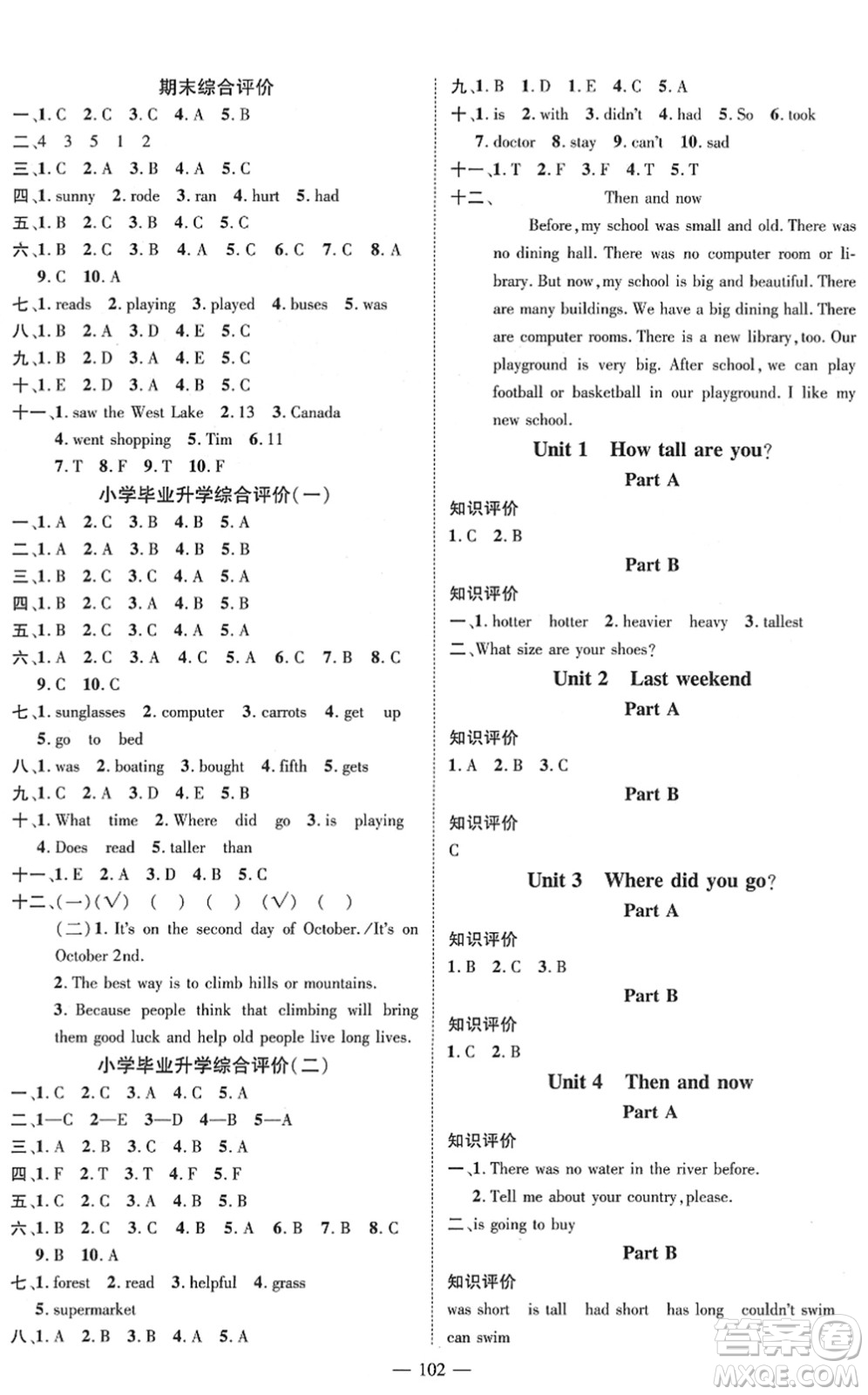 江西教育出版社2022名師測(cè)控六年級(jí)英語(yǔ)下冊(cè)RJ人教版答案