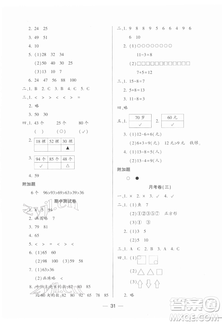 希望出版社2022新課標(biāo)兩導(dǎo)兩練高效學(xué)案數(shù)學(xué)一年級(jí)下冊(cè)北師大版答案