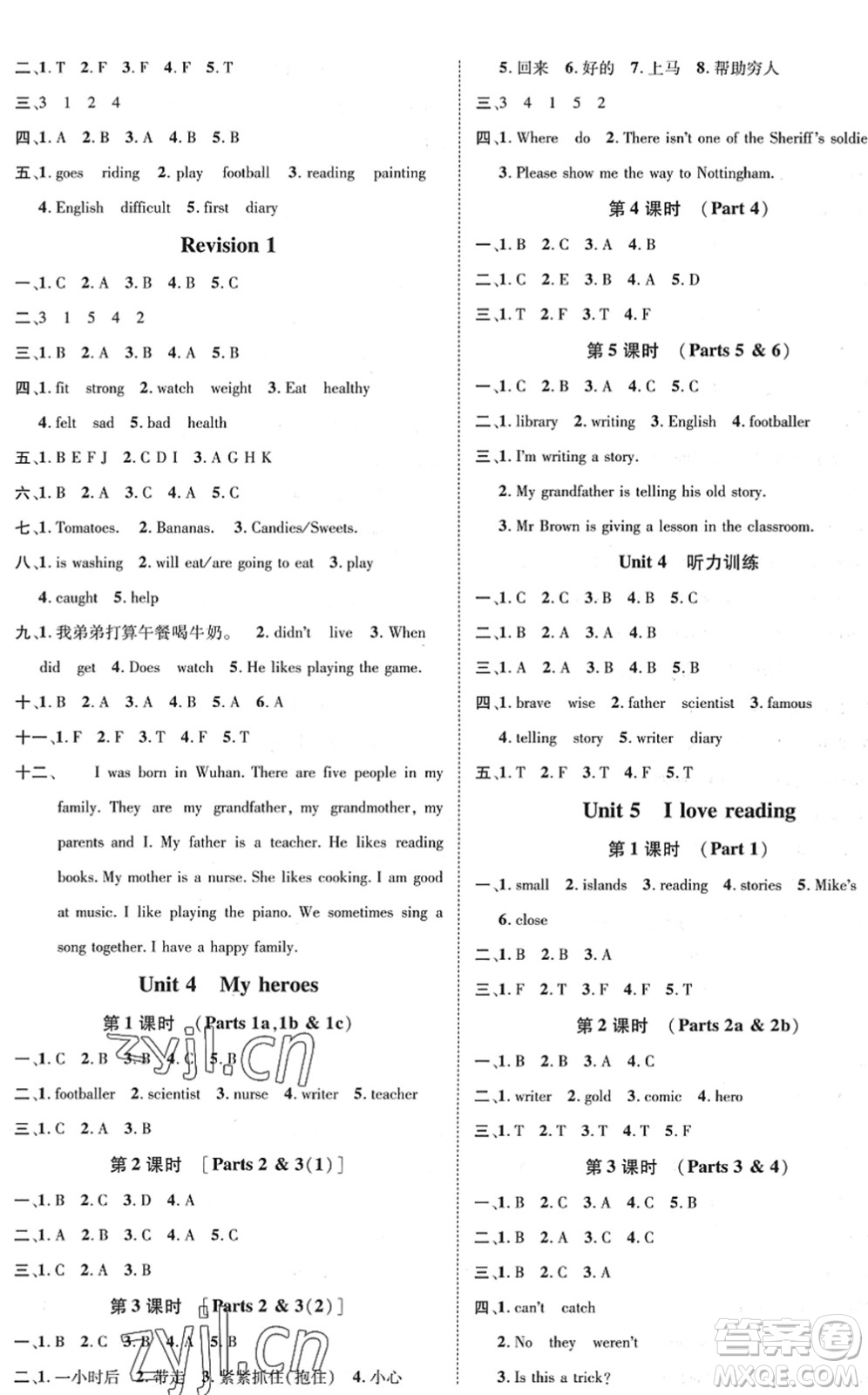 廣東經(jīng)濟(jì)出版社2022名師測控六年級英語下冊JQ劍橋版答案