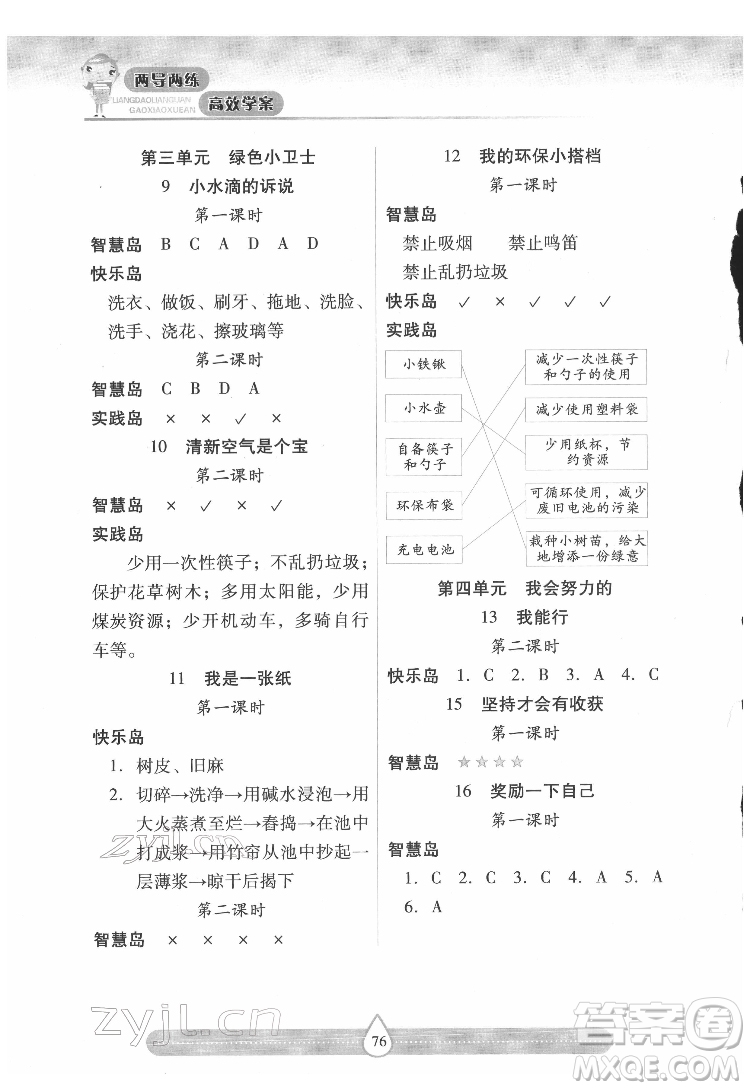 希望出版社2022新課標(biāo)兩導(dǎo)兩練高效學(xué)案道德與法治二年級(jí)下冊人教版答案