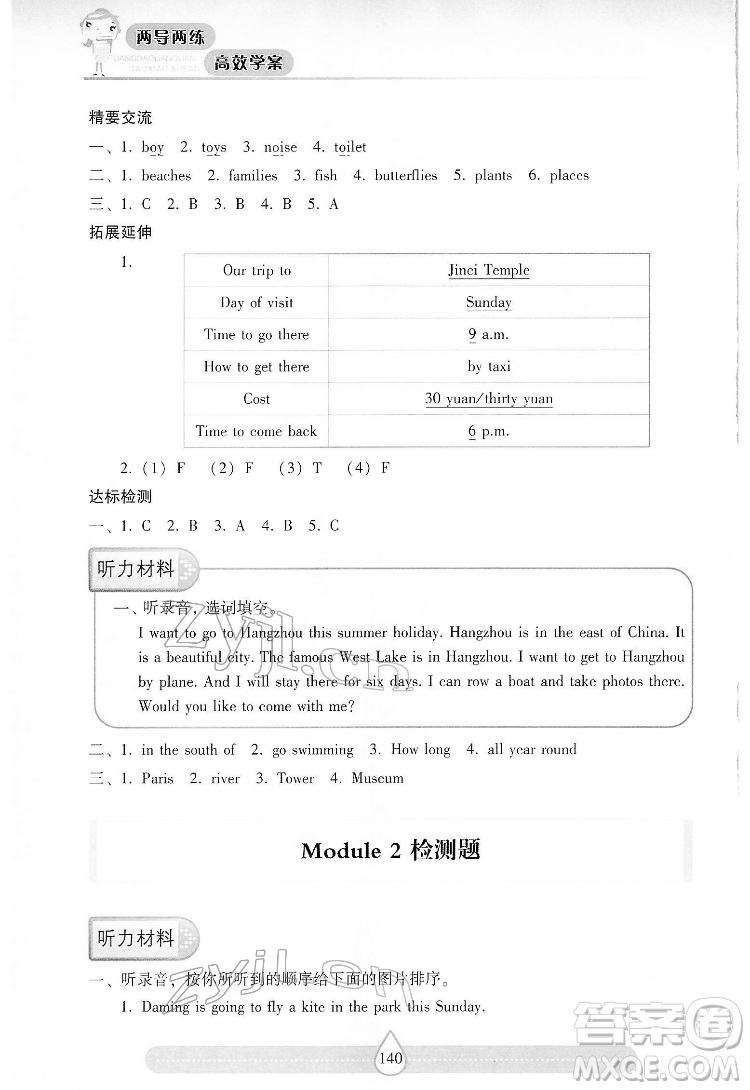 希望出版社2022新課標(biāo)兩導(dǎo)兩練高效學(xué)案英語五年級下冊上海教育版答案