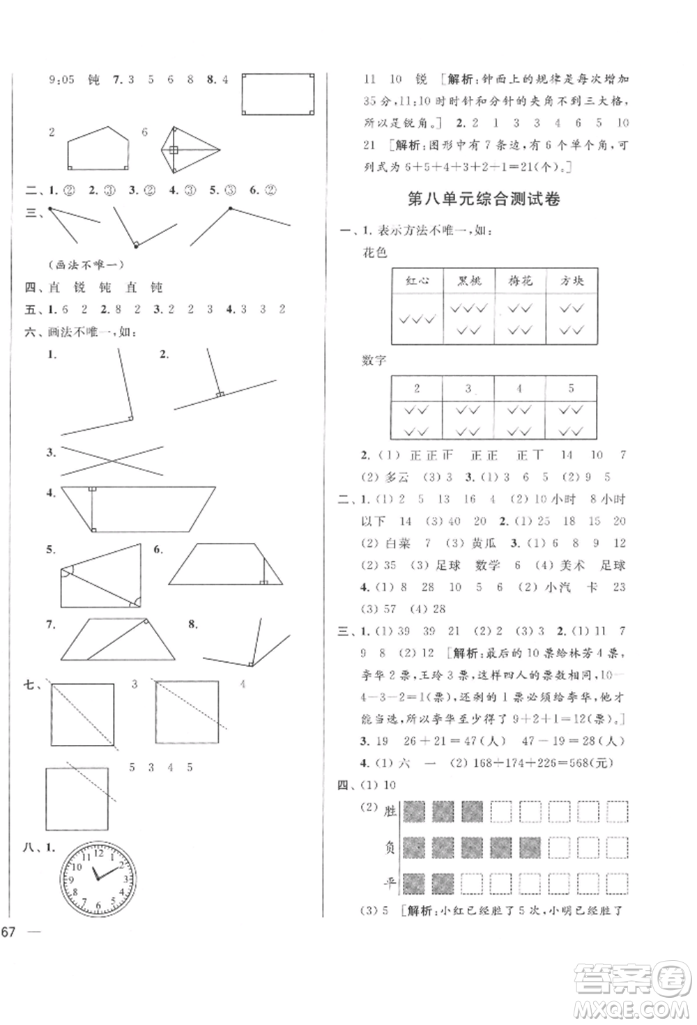 北京教育出版社2022亮點(diǎn)給力大試卷二年級下冊數(shù)學(xué)江蘇版參考答案