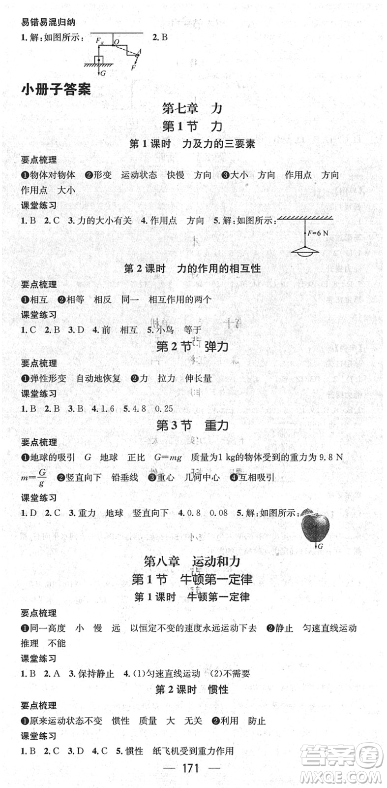 江西教育出版社2022名師測(cè)控八年級(jí)物理下冊(cè)RJ人教版答案