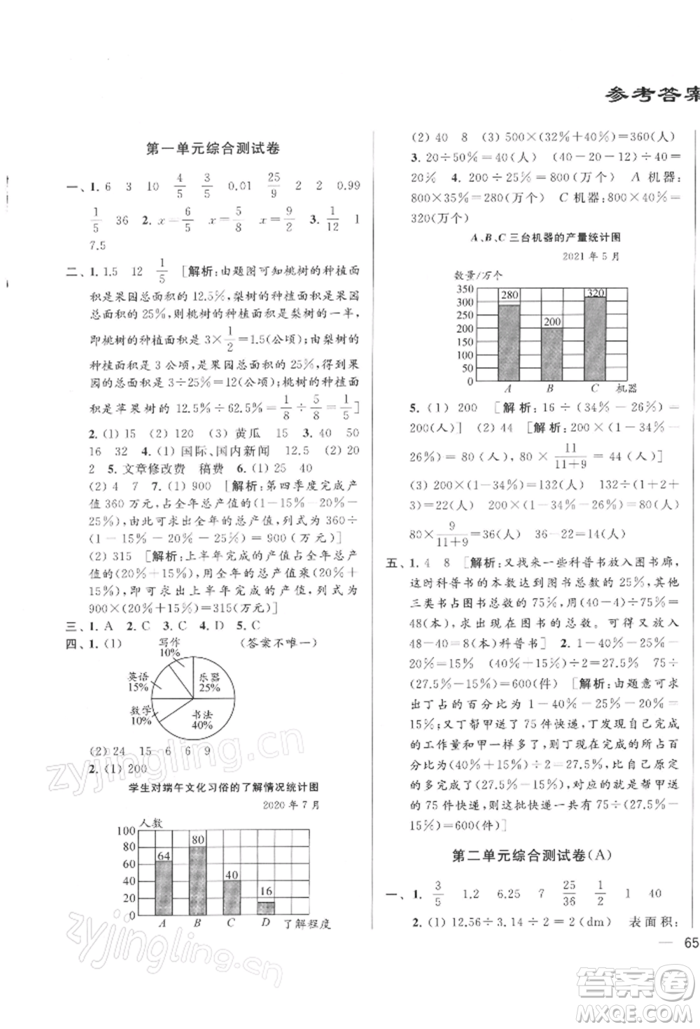 北京教育出版社2022亮點給力大試卷六年級下冊數(shù)學江蘇版參考答案