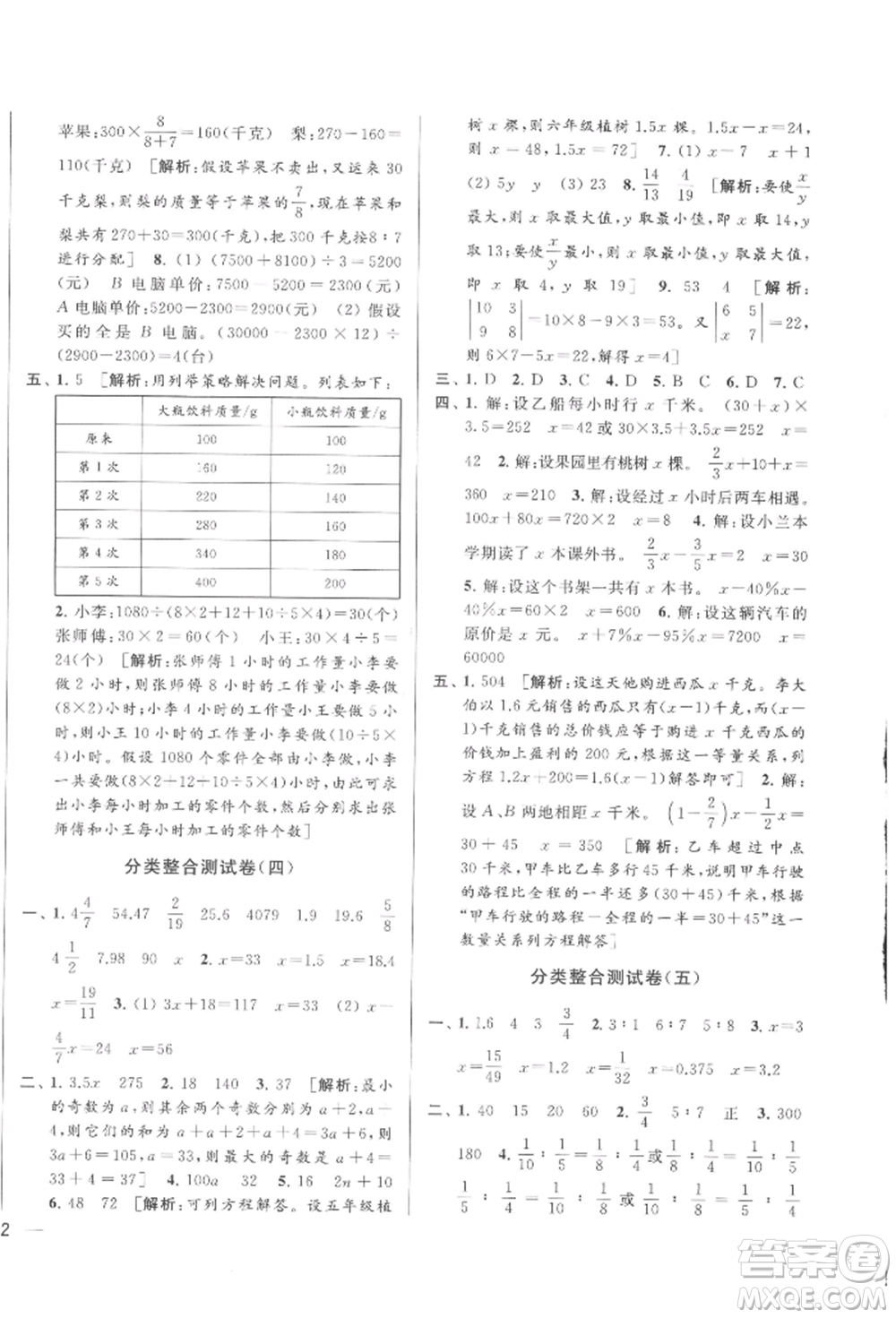 北京教育出版社2022亮點給力大試卷六年級下冊數(shù)學江蘇版參考答案