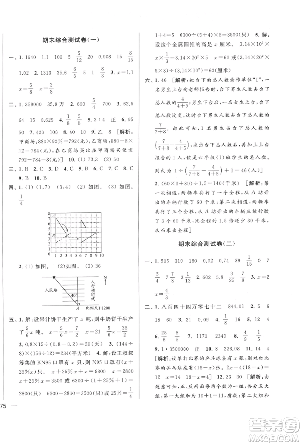 北京教育出版社2022亮點給力大試卷六年級下冊數(shù)學江蘇版參考答案