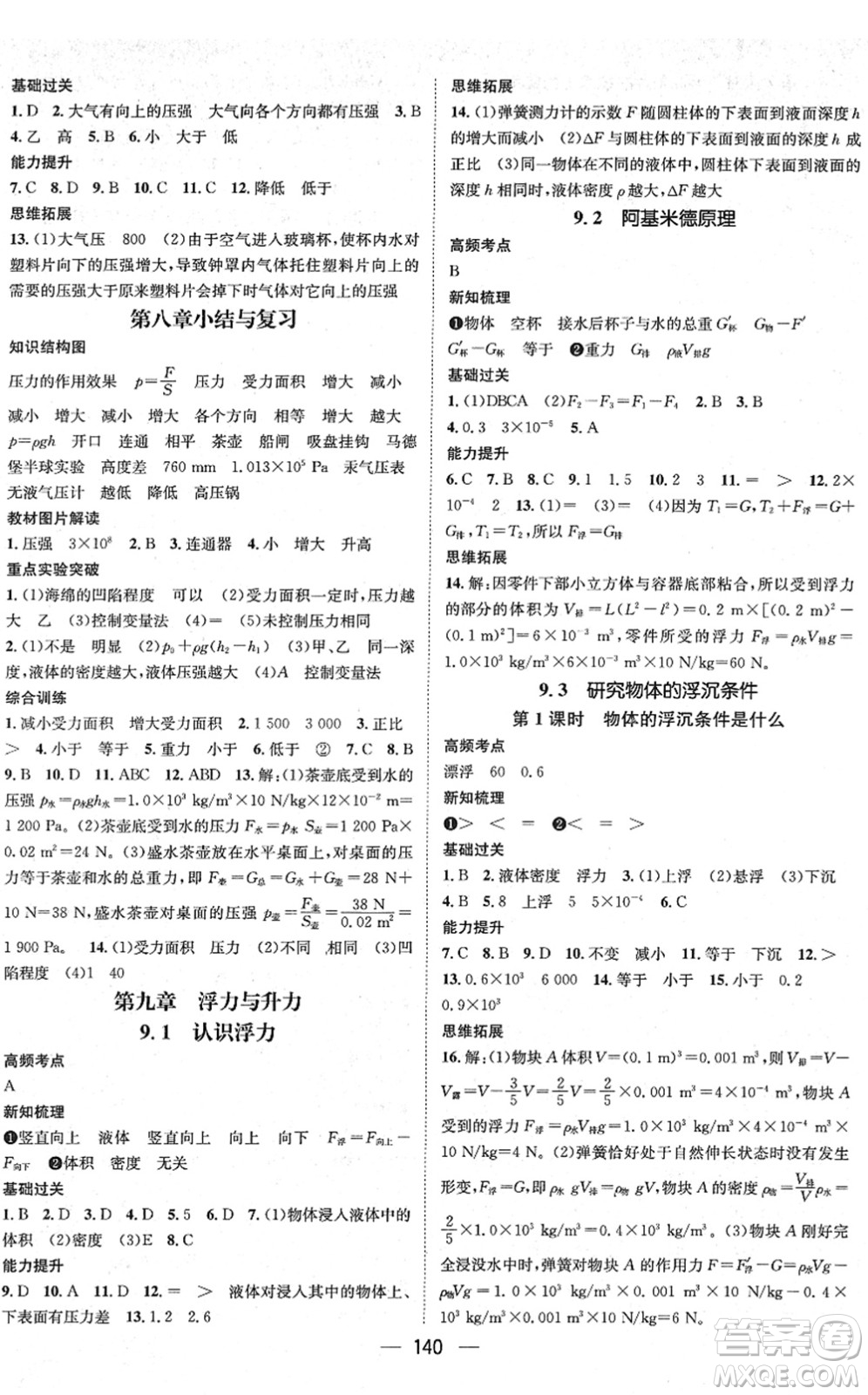 廣東經(jīng)濟出版社2022名師測控八年級物理下冊HY滬粵版江西專版答案