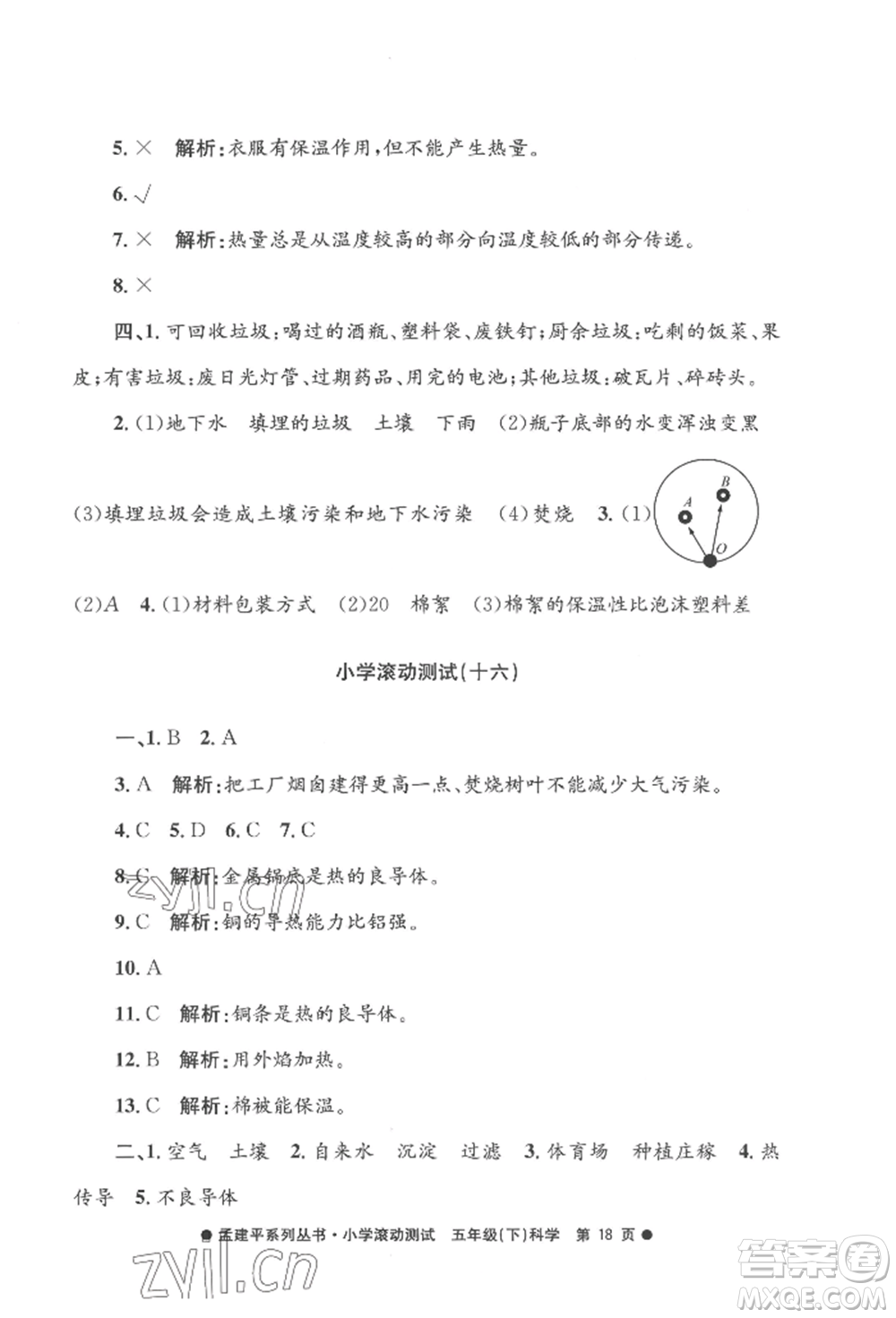 浙江工商大學(xué)出版社2022孟建平系列小學(xué)滾動測試五年級下冊科學(xué)教科版參考答案