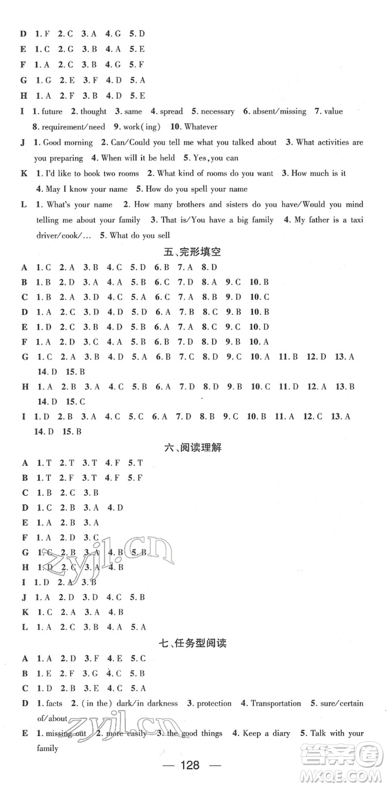 江西教育出版社2022名師測控九年級英語下冊RJ人教版答案