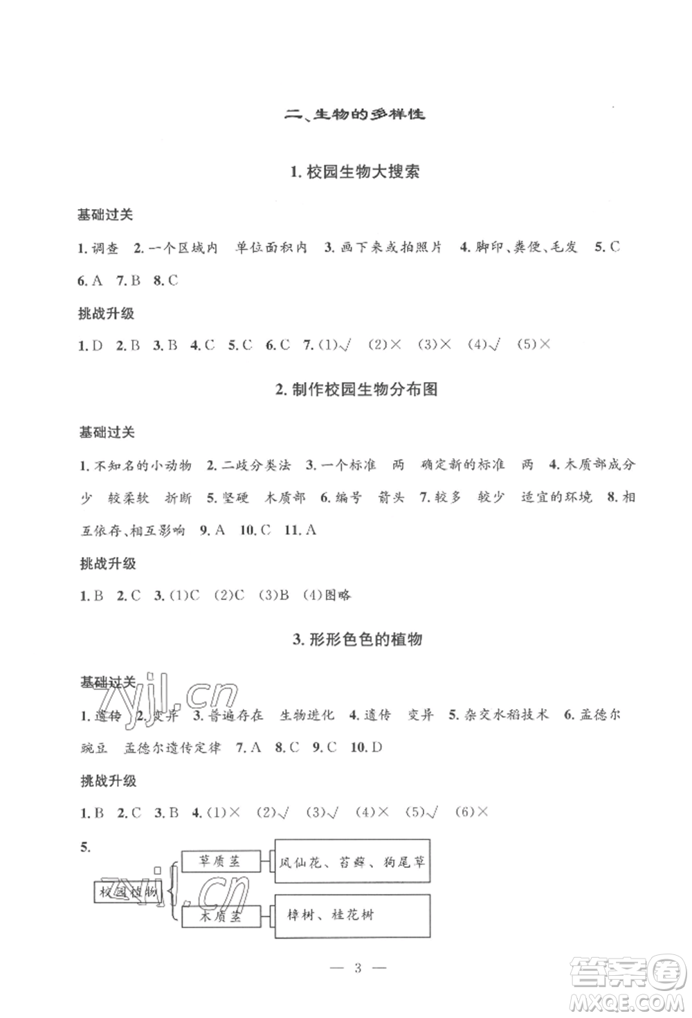 河海大學(xué)出版社2022孟建平系列課時(shí)精練六年級(jí)下冊(cè)科學(xué)教科版參考答案