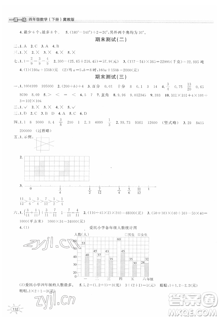 花山文藝出版社2022新編1課1練四年級下冊數(shù)學(xué)冀教版答案