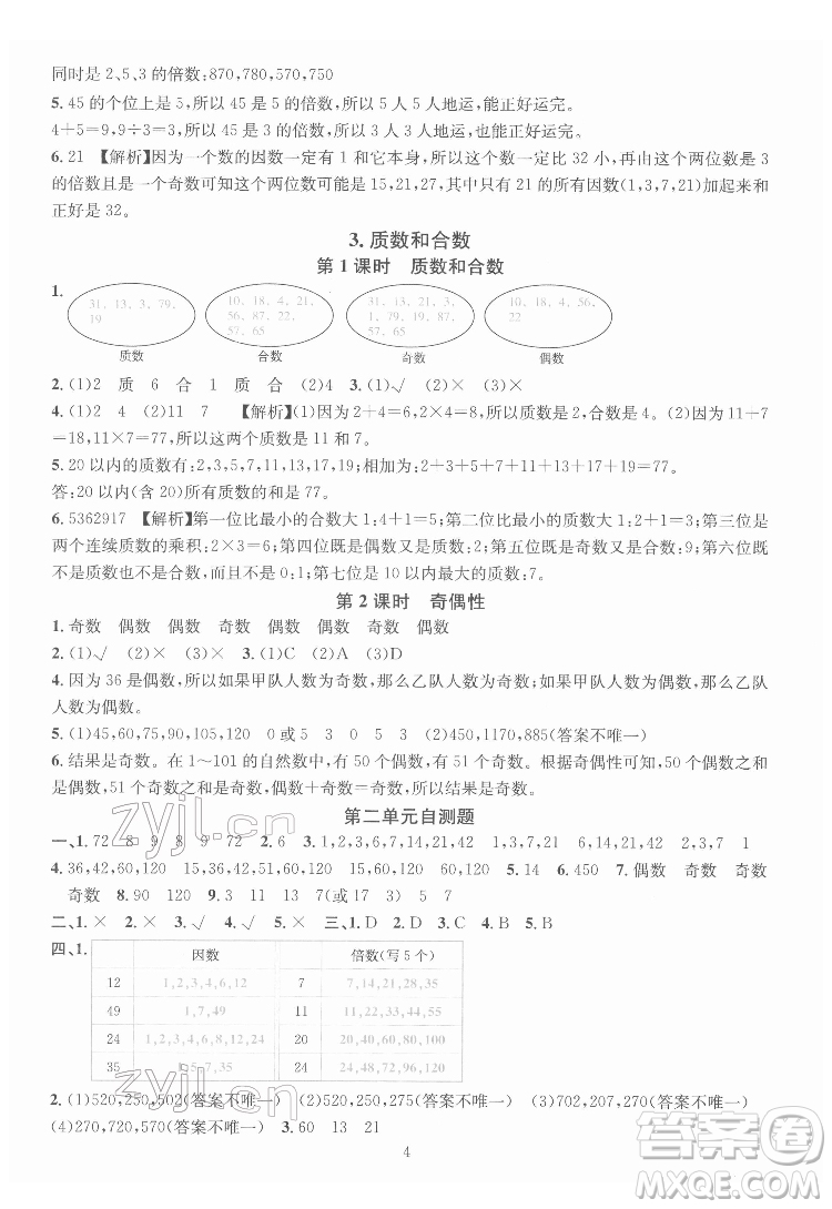 華東師范大學(xué)出版社2022一課一練數(shù)學(xué)A版五年級(jí)下冊(cè)人教版答案