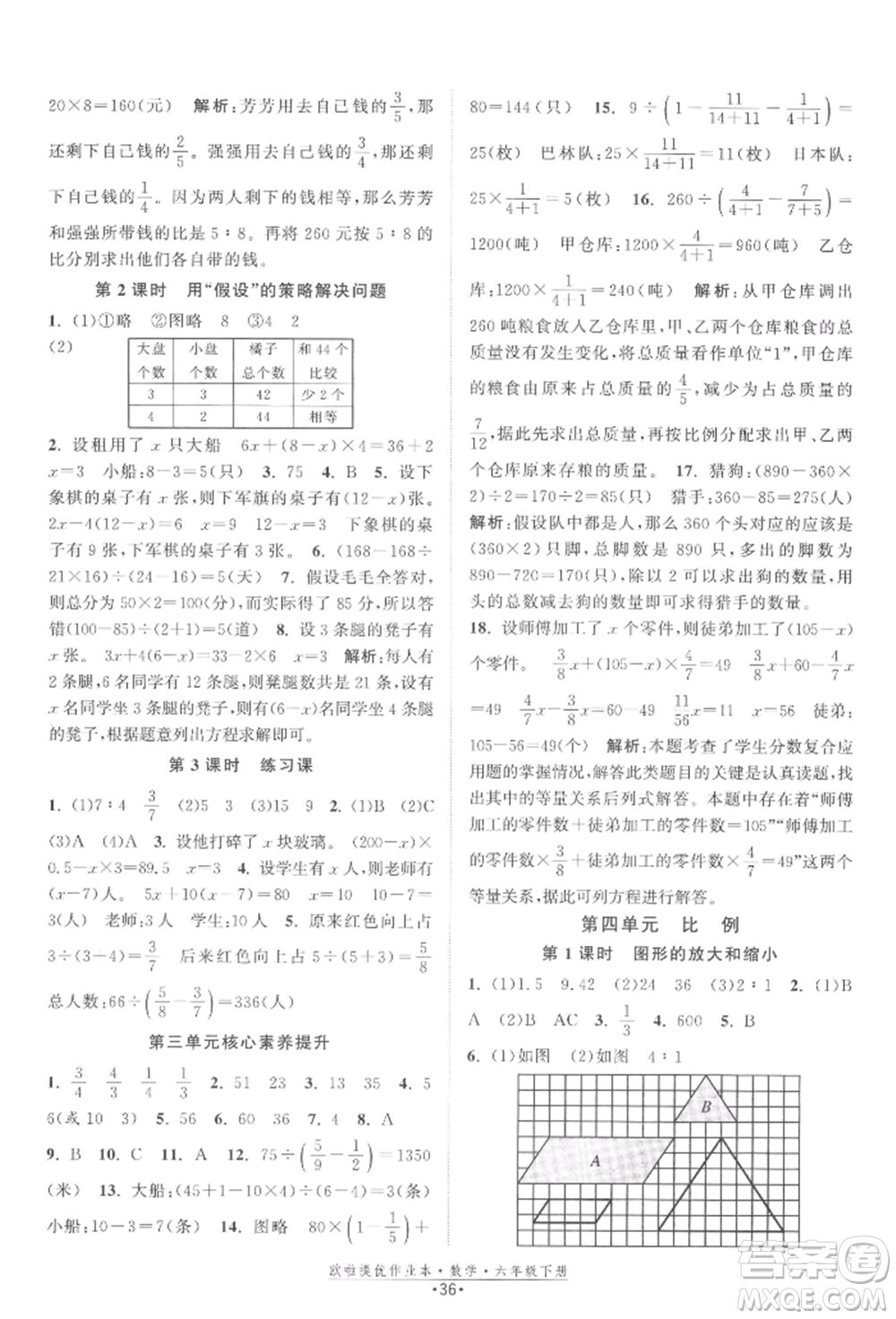 江蘇鳳凰美術(shù)出版社2022歐拉提優(yōu)作業(yè)本六年級數(shù)學下冊蘇教版參考答案