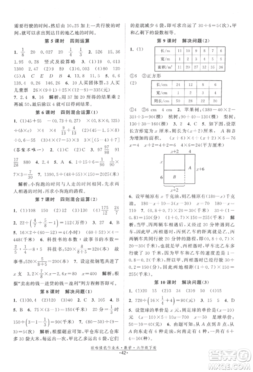 江蘇鳳凰美術(shù)出版社2022歐拉提優(yōu)作業(yè)本六年級數(shù)學下冊蘇教版參考答案