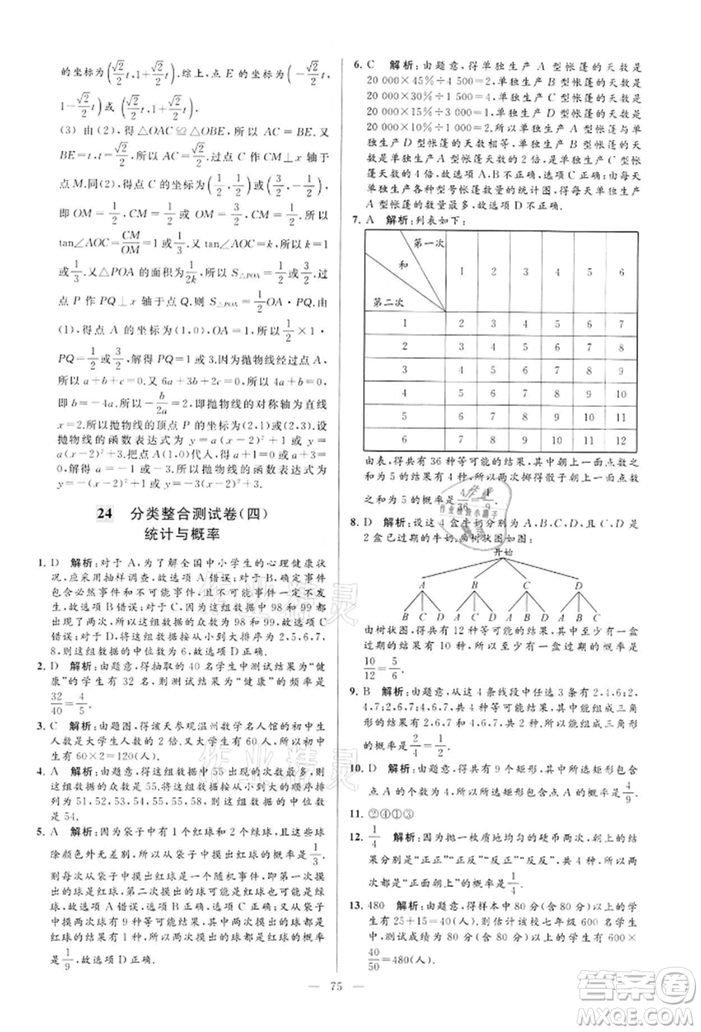 云南美術(shù)出版社2022亮點給力大試卷九年級下冊數(shù)學(xué)蘇科版參考答案