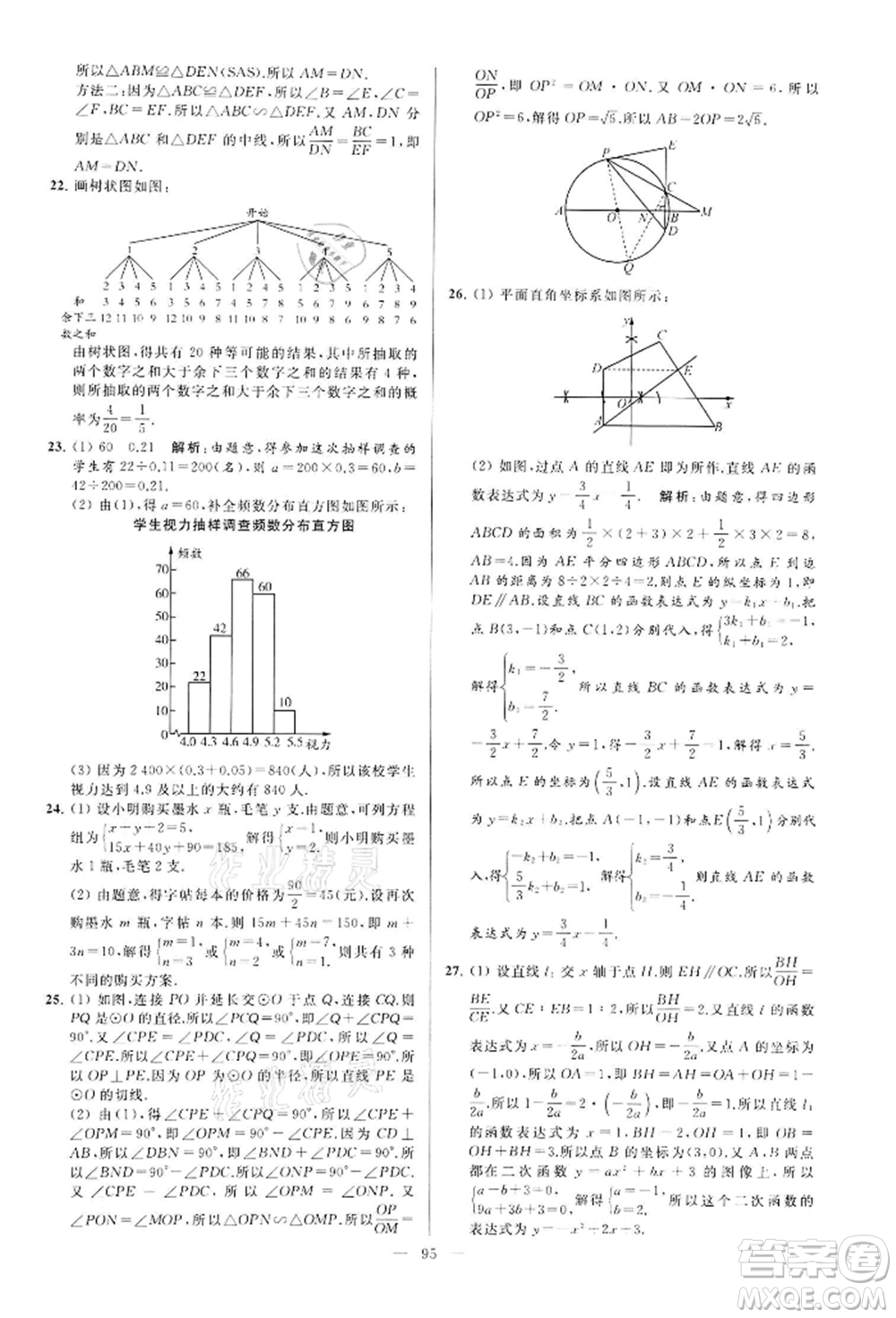 云南美術(shù)出版社2022亮點給力大試卷九年級下冊數(shù)學(xué)蘇科版參考答案