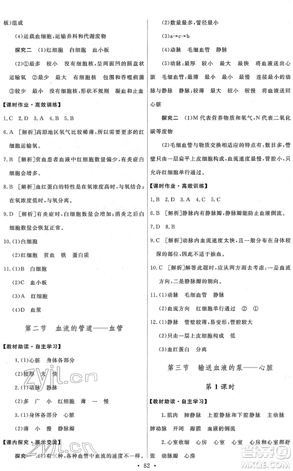 人民教育出版社2022能力培養(yǎng)與測試七年級生物下冊人教版答案