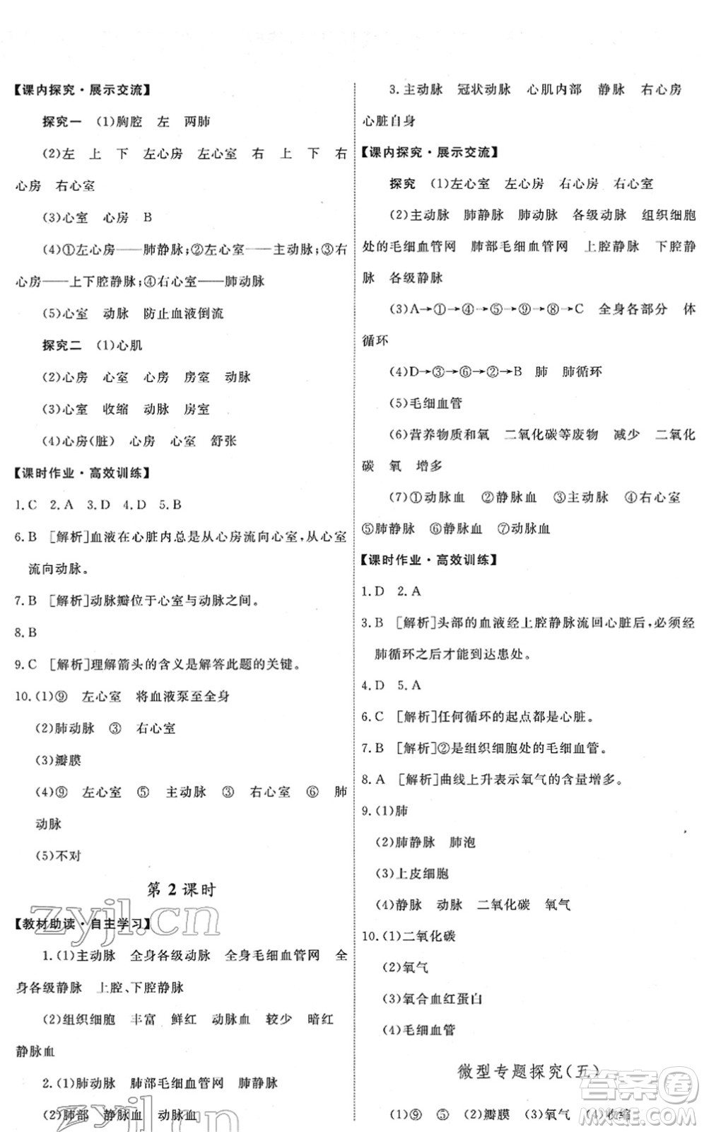 人民教育出版社2022能力培養(yǎng)與測試七年級生物下冊人教版答案