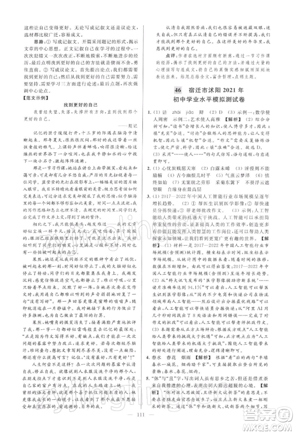 云南美術(shù)出版社2022亮點(diǎn)給力大試卷九年級(jí)下冊(cè)語(yǔ)文人教版參考答案