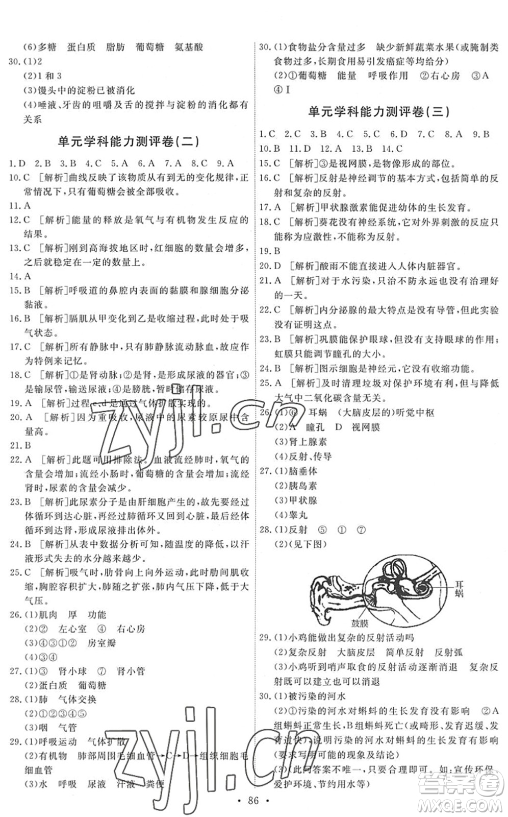 人民教育出版社2022能力培養(yǎng)與測(cè)試七年級(jí)生物下冊(cè)人教版湖南專版答案
