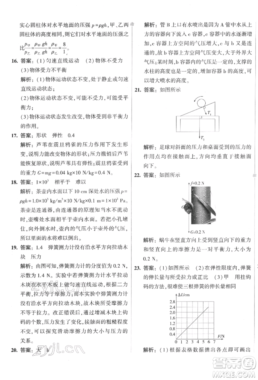 首都師范大學(xué)出版社2022年5年中考3年模擬初中試卷八年級下冊物理人教版參考答案