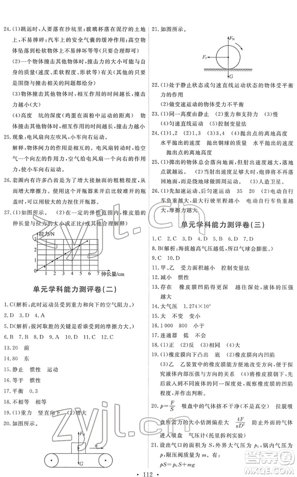 教育科學出版社2022能力培養(yǎng)與測試八年級物理下冊教科版答案