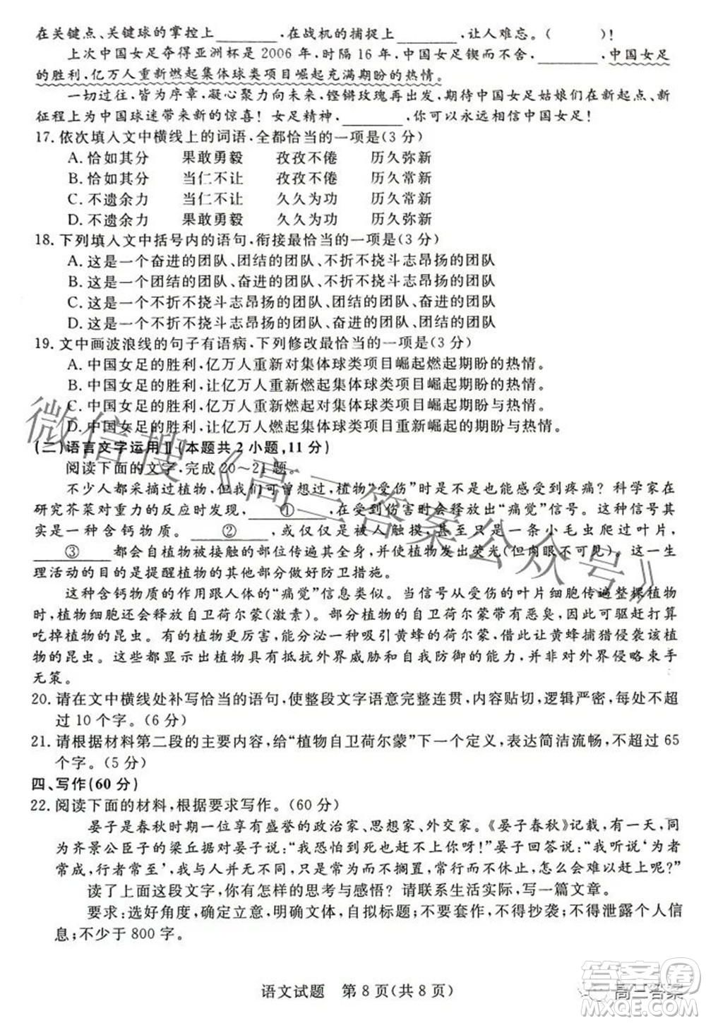 青桐鳴大聯(lián)考2021-2022學年高三3月質(zhì)量檢測語文試題及答案