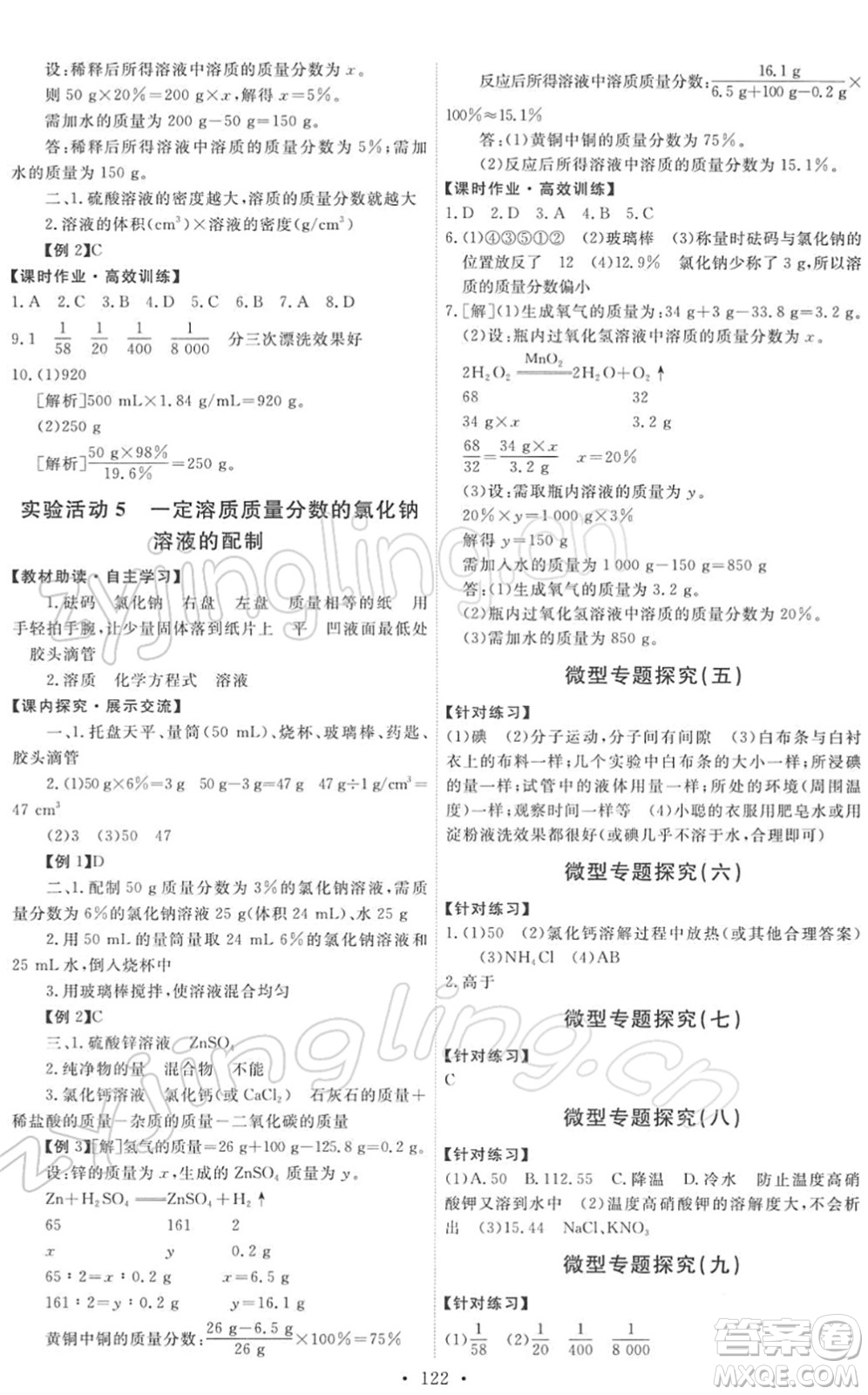 人民教育出版社2022能力培養(yǎng)與測(cè)試九年級(jí)化學(xué)下冊(cè)人教版答案