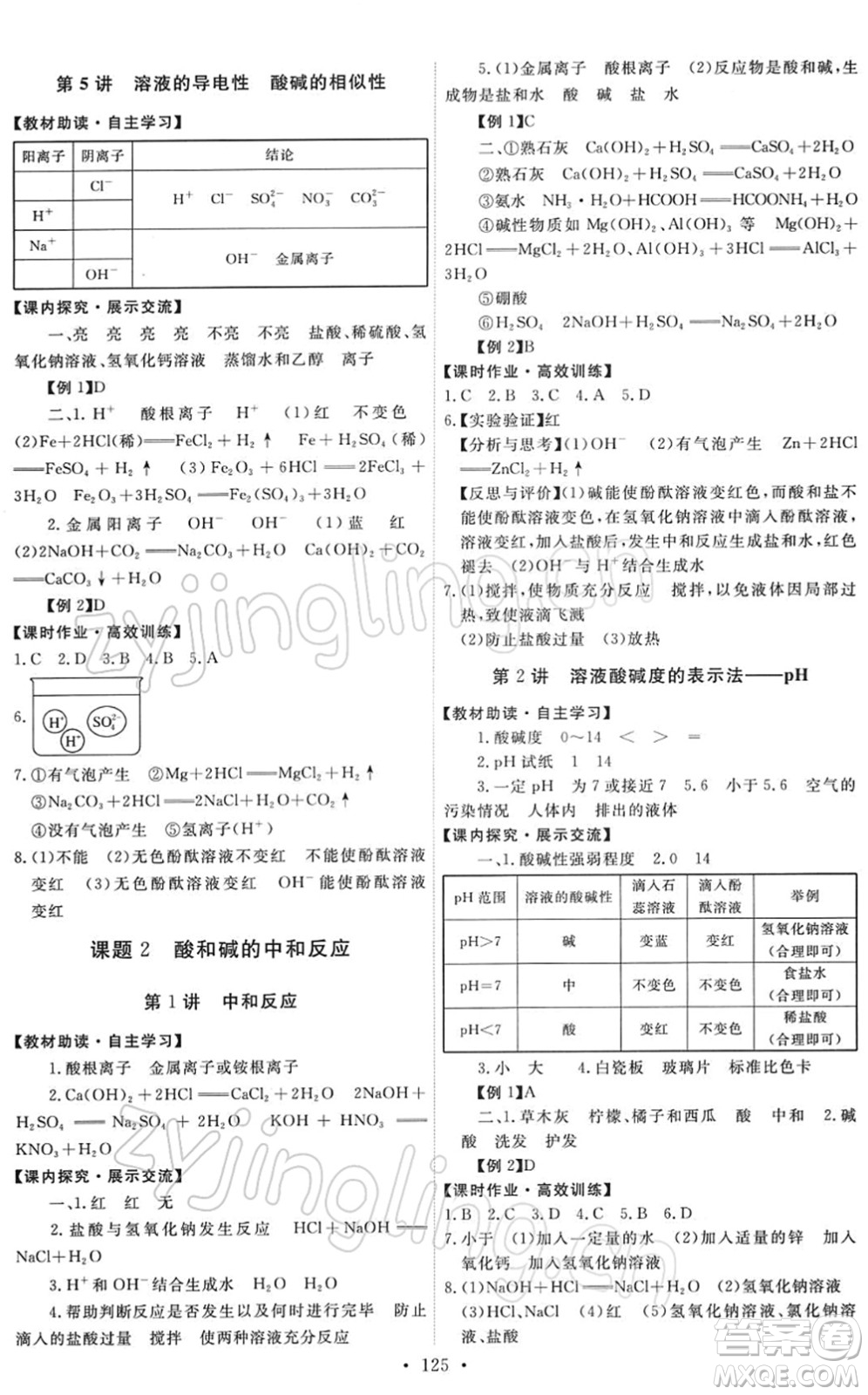 人民教育出版社2022能力培養(yǎng)與測(cè)試九年級(jí)化學(xué)下冊(cè)人教版答案