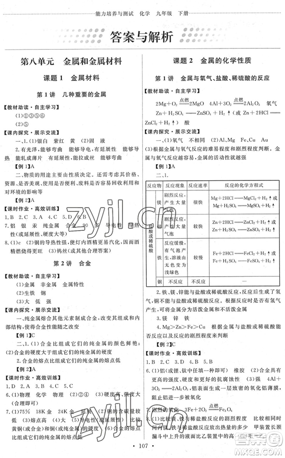 人民教育出版社2022能力培養(yǎng)與測(cè)試九年級(jí)化學(xué)下冊(cè)人教版湖南專版答案