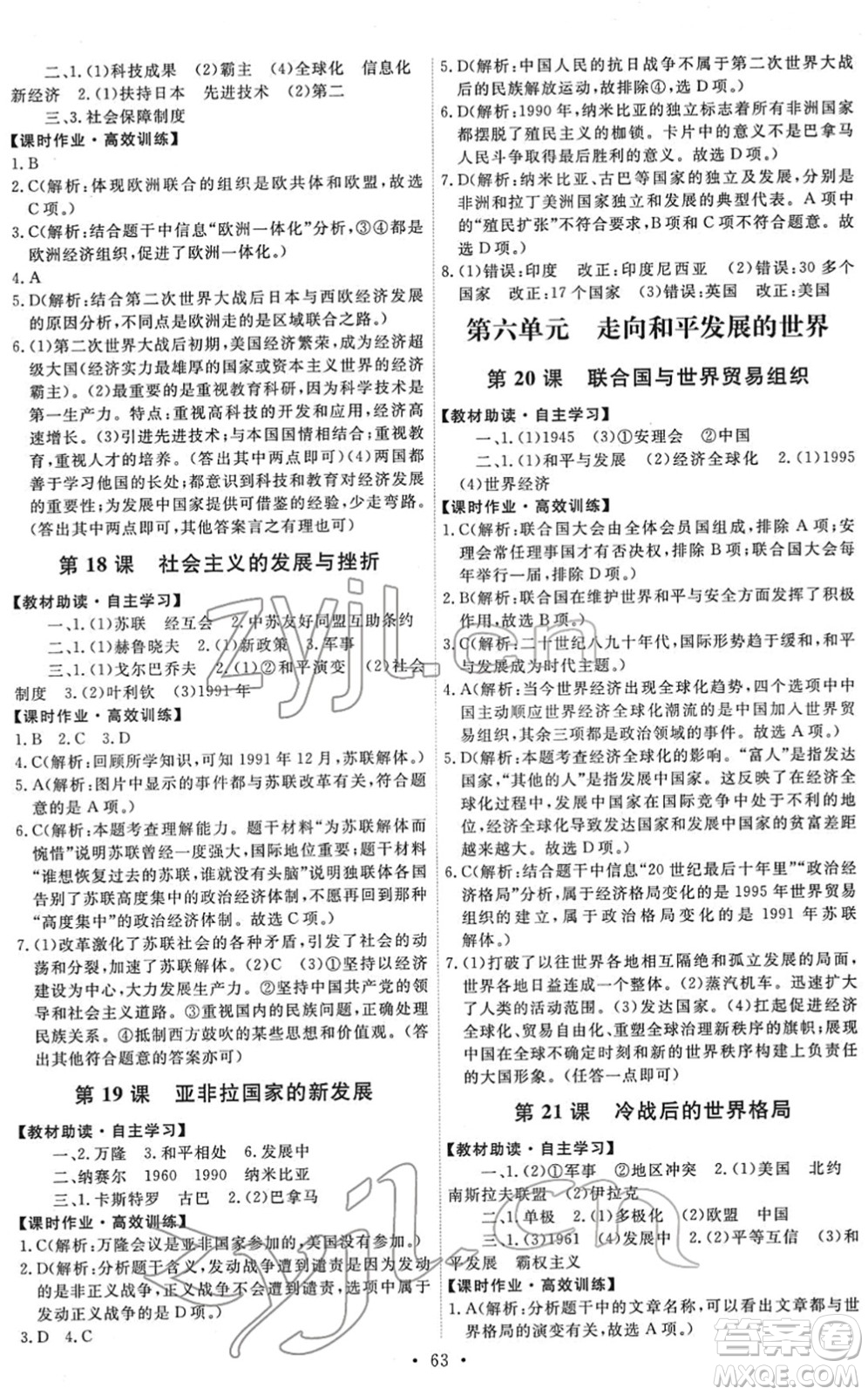 人民教育出版社2022能力培養(yǎng)與測試九年級歷史下冊人教版湖南專版答案