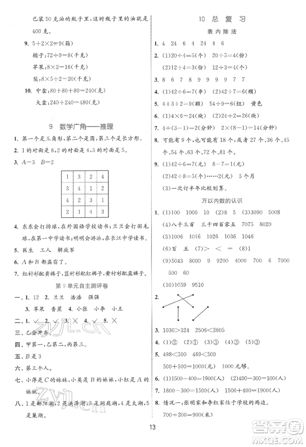 江蘇人民出版社2022實(shí)驗(yàn)班提優(yōu)訓(xùn)練二年級下冊數(shù)學(xué)人教版參考答案