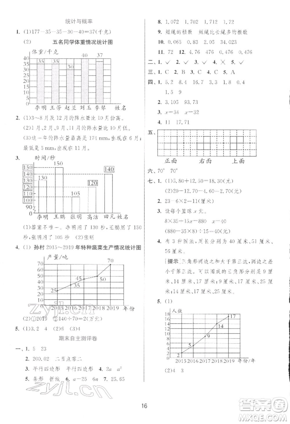江蘇人民出版社2022實(shí)驗(yàn)班提優(yōu)訓(xùn)練四年級(jí)下冊(cè)數(shù)學(xué)北師大版參考答案