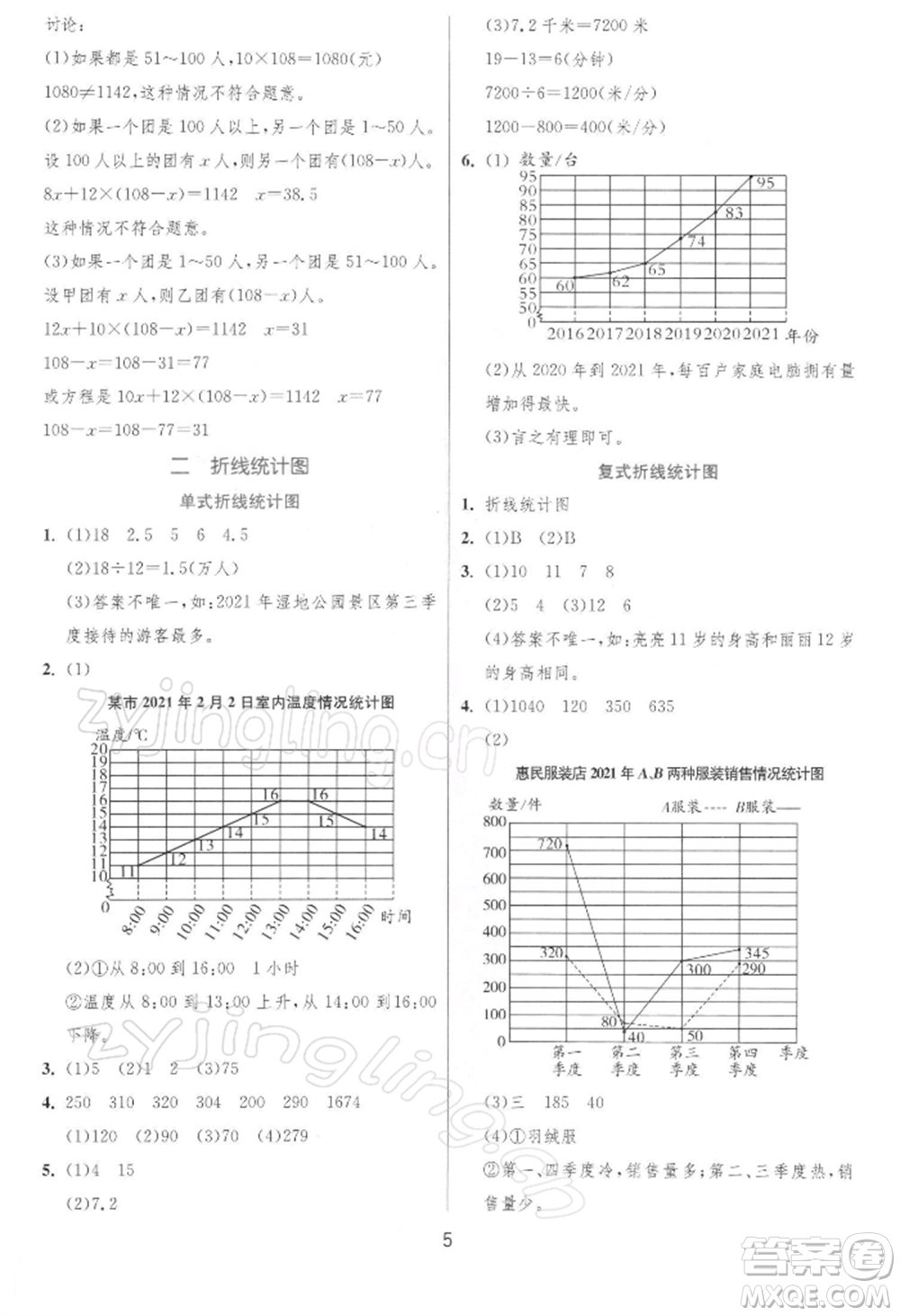 江蘇人民出版社2022實(shí)驗(yàn)班提優(yōu)訓(xùn)練五年級(jí)下冊(cè)數(shù)學(xué)蘇教版江蘇專版參考答案