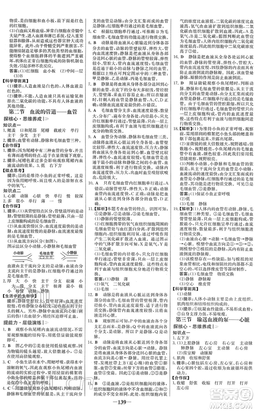 河北少年兒童出版社2022金榜學(xué)案七年級生物下冊人教版答案