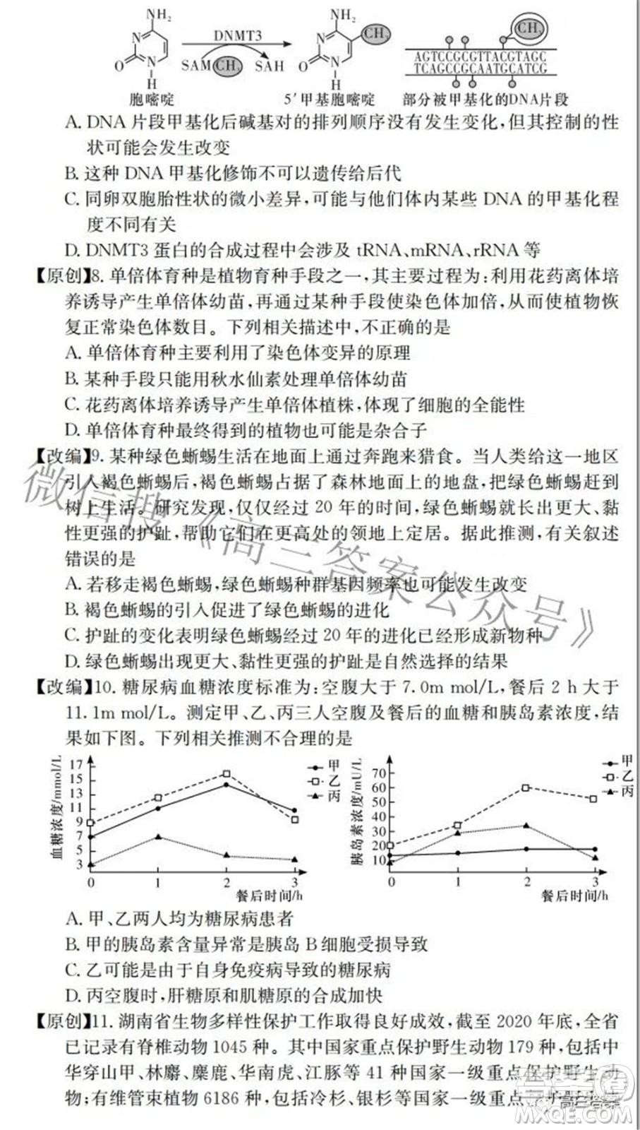 2022屆高三湖南四大名校名師團(tuán)隊周模卷1生物試題及答案