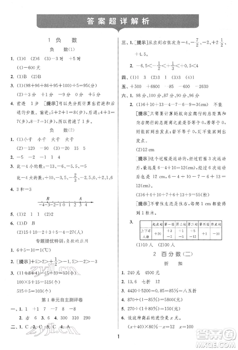 江蘇人民出版社2022實(shí)驗(yàn)班提優(yōu)訓(xùn)練六年級(jí)下冊(cè)數(shù)學(xué)人教版參考答案
